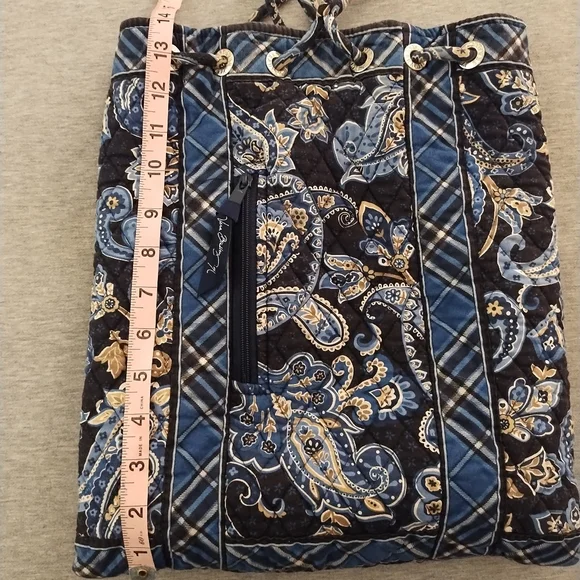 Vera Bradley Drawstring Backpack Blue Floral and Plaid Pattern - Picture 7 of 16